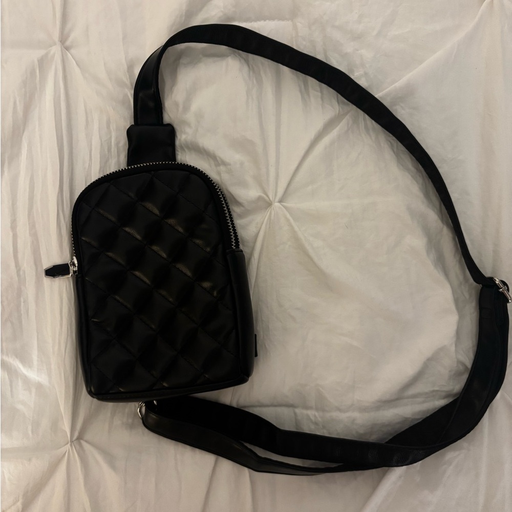 Black Faux Leather Crossbody Bag